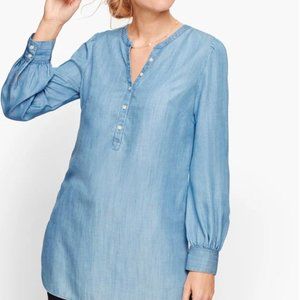 Talbots Popover Chambray Top Shirt Blouse Long Line Demin Plus size 2XP